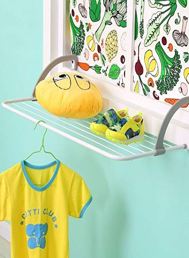 ATOOZED Adjustable Clothes Drying Rack Shelf Balcony Window Laundry Hanger Clothing, Socks and Plant Storage Holder Outdoor/Indoor Clothes (Metal,White-Grey) - Image 5